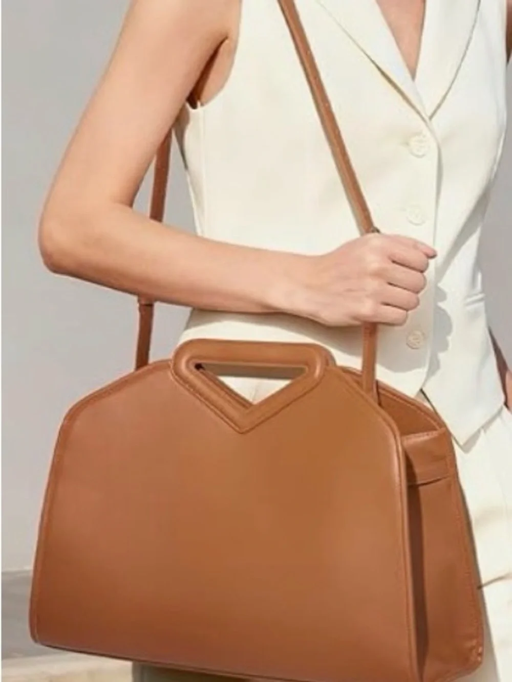 Cognac PU Leather laptop Shoulder Bag with Top Handle